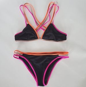 Victoria's Secret Bikini Black Pink Orange Strappy